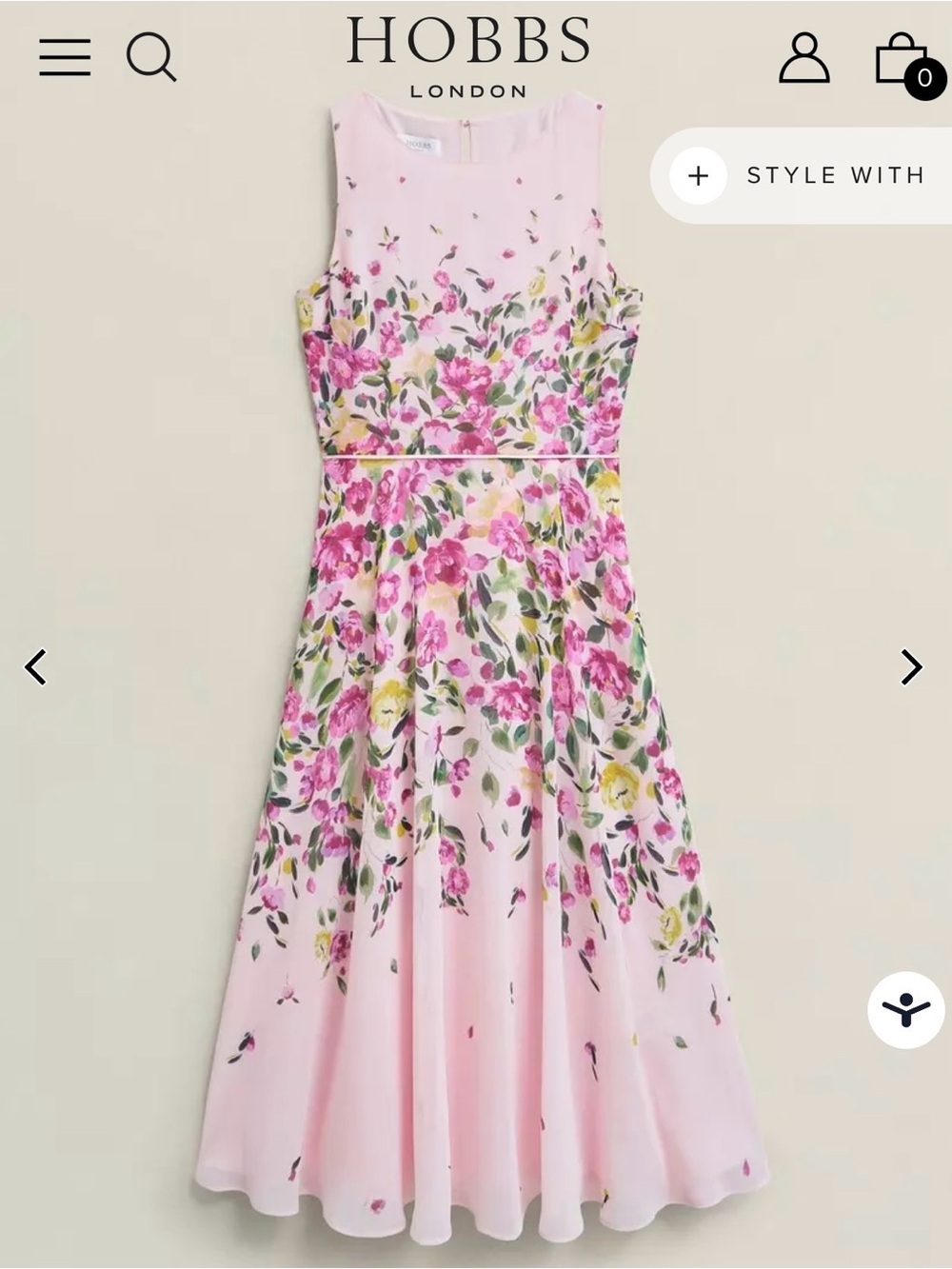 Hobbs London Pink Floral Fit-and-Flare Midi Dress